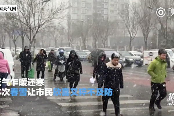 3月17日上午的中共全国人大全体会议上，整个冬天都没怎么下雪的北京突然下起雪来，引来热议。（视频截图）