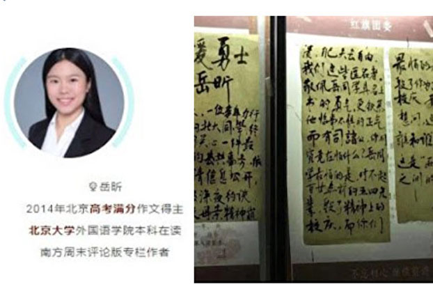 北京大学女大学生岳昕和支持她的大字报。（Public Domain）