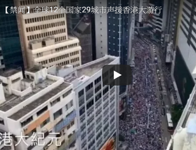 【禁闻】全球12个国家29城市声援香港大游行